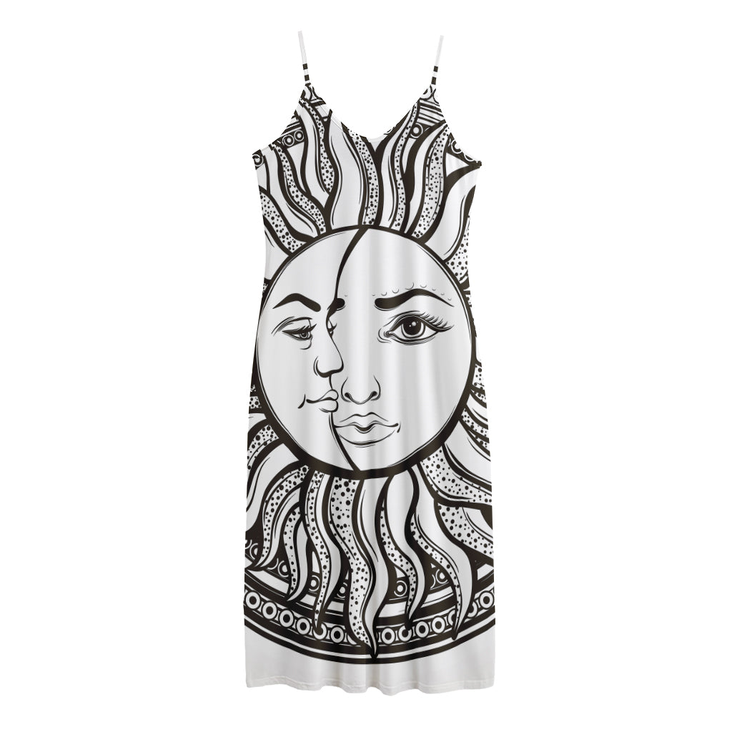 Bohemian Celestial Sun And Moon Print Jersey Midi Cami Dress