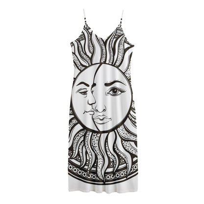 Bohemian Celestial Sun And Moon Print Jersey Midi Cami Dress