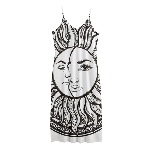Bohemian Celestial Sun And Moon Print Jersey Midi Cami Dress
