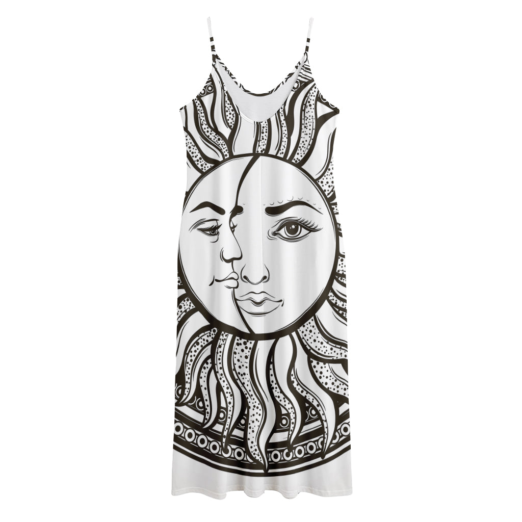 Bohemian Celestial Sun And Moon Print Jersey Midi Cami Dress