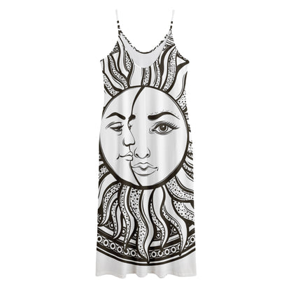 Bohemian Celestial Sun And Moon Print Jersey Midi Cami Dress