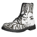 Bohemian Celestial Sun And Moon Print Lace-Up Boots