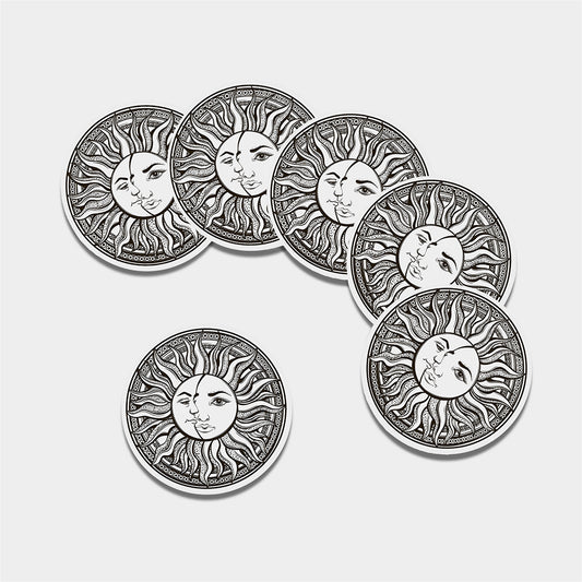 Bohemian Celestial Sun And Moon Print Leather Coaster Set