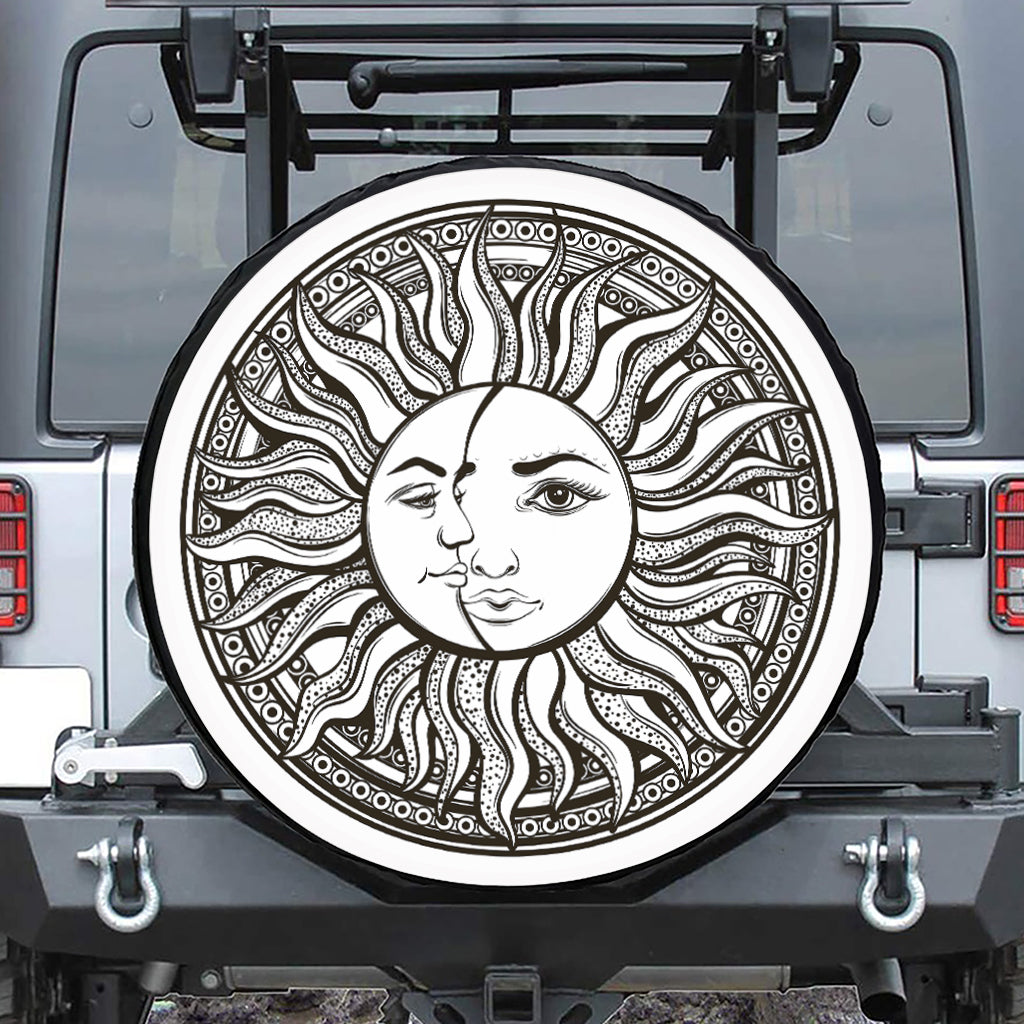 Bohemian Celestial Sun And Moon Print Leather Spare Tire Cover