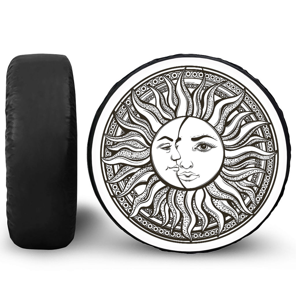 Bohemian Celestial Sun And Moon Print Leather Spare Tire Cover