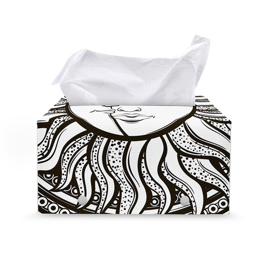 Bohemian Celestial Sun And Moon Print Leather Tissue Box Cover