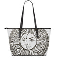 Bohemian Celestial Sun And Moon Print Leather Tote Bag With Zipper