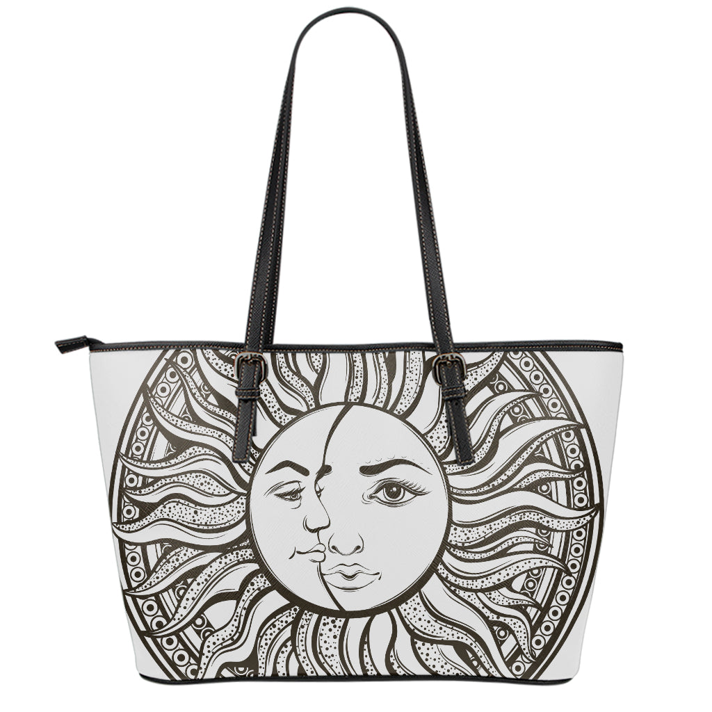 Bohemian Celestial Sun And Moon Print Leather Tote Bag