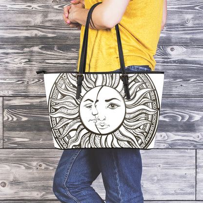 Bohemian Celestial Sun And Moon Print Leather Tote Bag