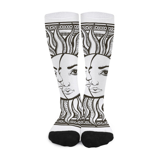 Bohemian Celestial Sun And Moon Print Long Socks