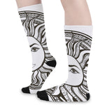 Bohemian Celestial Sun And Moon Print Long Socks