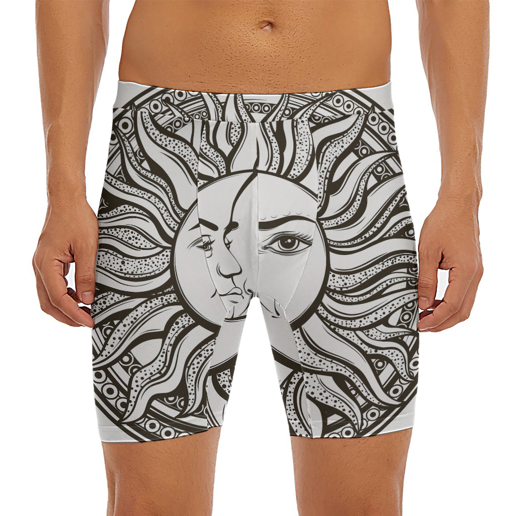 Bohemian Celestial Sun And Moon Print Men's Long Boxer Briefs