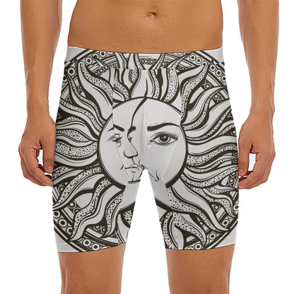 Bohemian Celestial Sun And Moon Print Men's Long Boxer Briefs