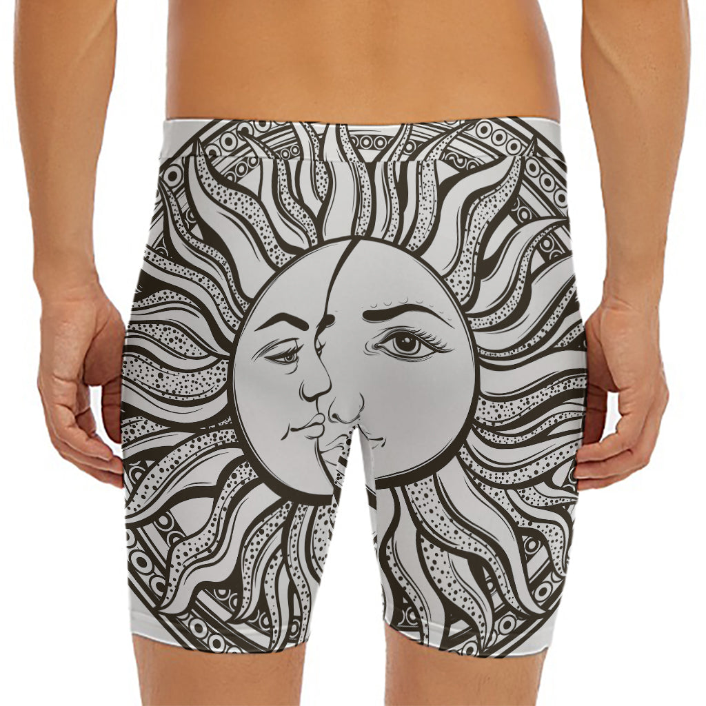 Bohemian Celestial Sun And Moon Print Men's Long Boxer Briefs