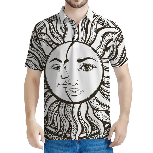 Bohemian Celestial Sun And Moon Print Men's Polo Shirt