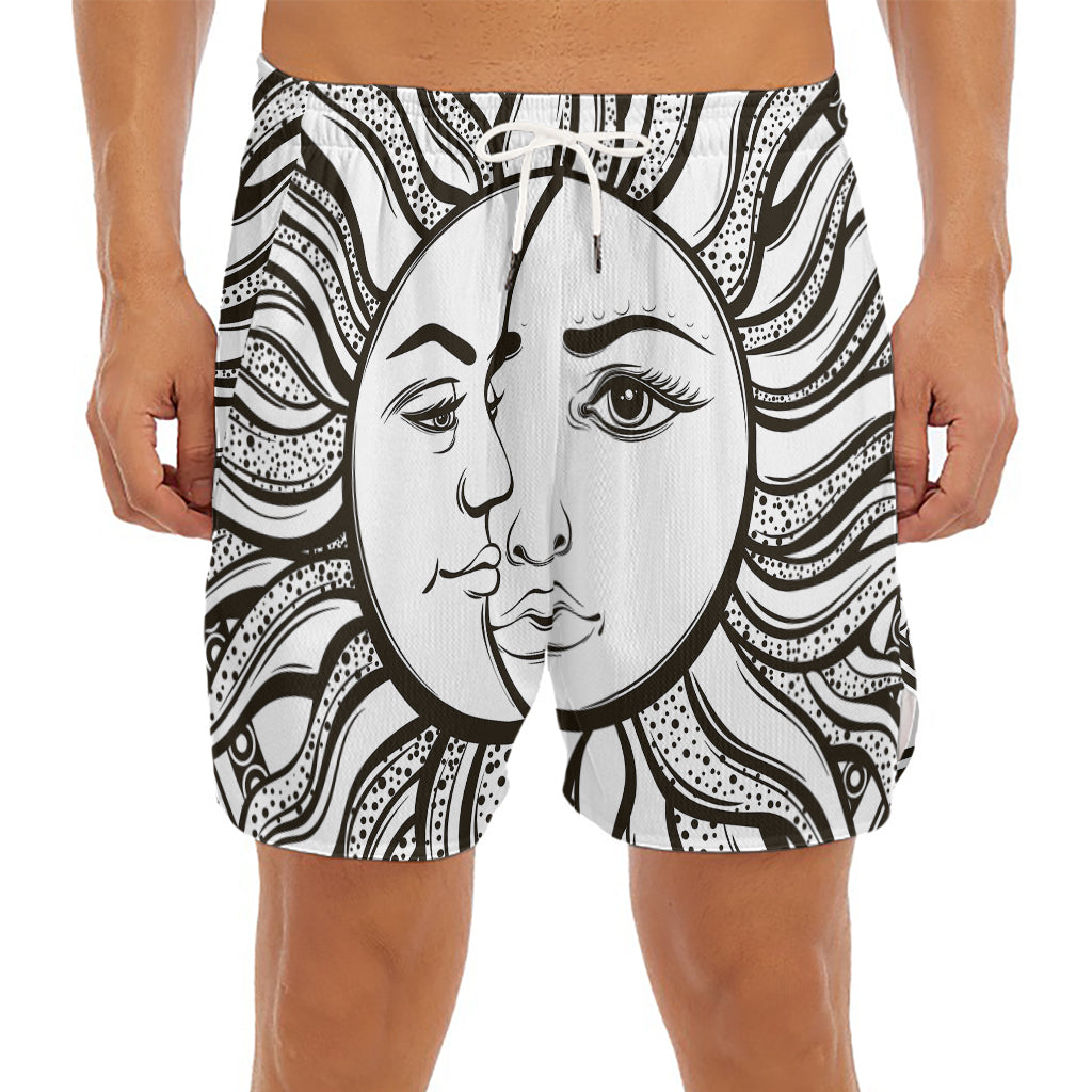 Bohemian Celestial Sun And Moon Print Men's Split Running Shorts