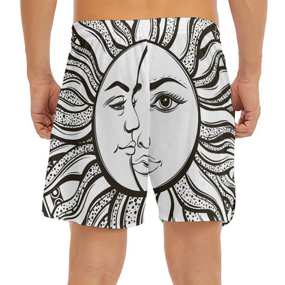 Bohemian Celestial Sun And Moon Print Men's Split Running Shorts