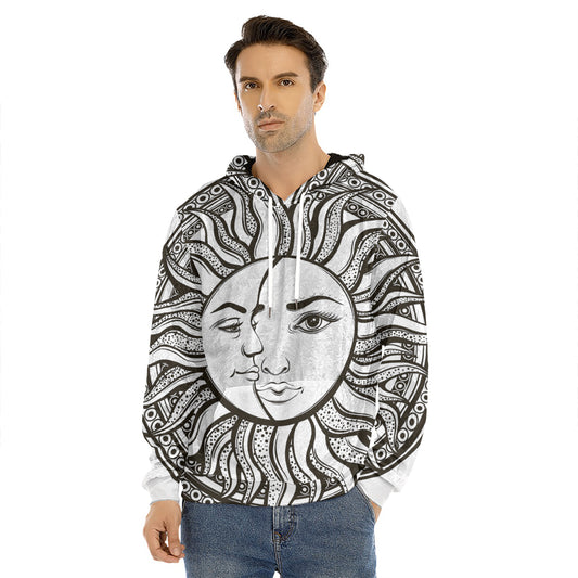 Bohemian Celestial Sun And Moon Print Men's Velvet Pullover Hoodie
