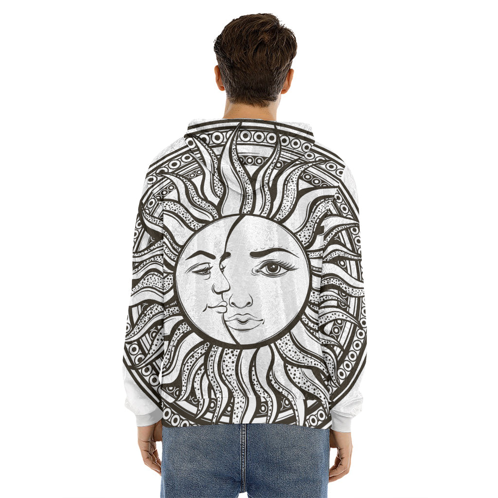 Bohemian Celestial Sun And Moon Print Men's Velvet Pullover Hoodie
