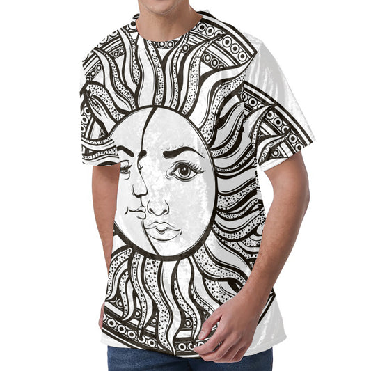 Bohemian Celestial Sun And Moon Print Men's Velvet T-Shirt