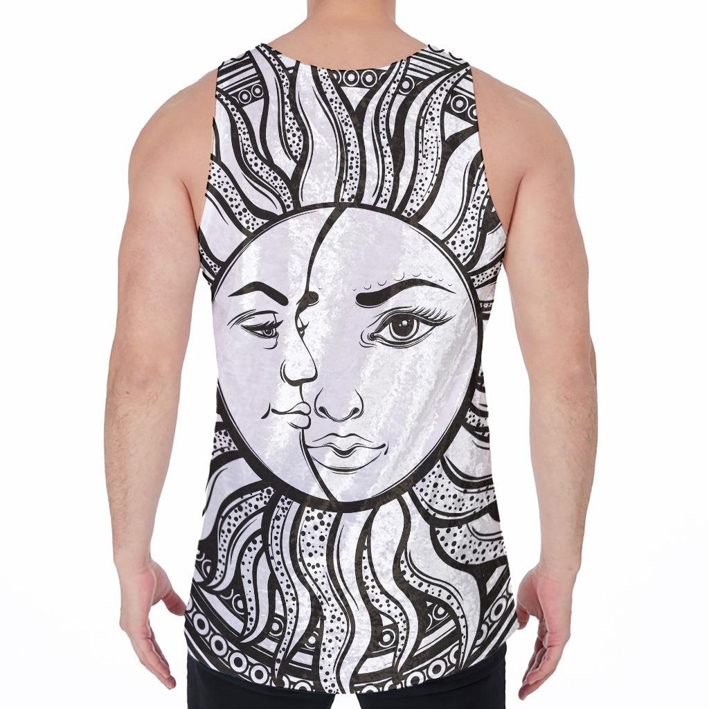 Bohemian Celestial Sun And Moon Print Men's Velvet Tank Top