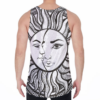 Bohemian Celestial Sun And Moon Print Men's Velvet Tank Top