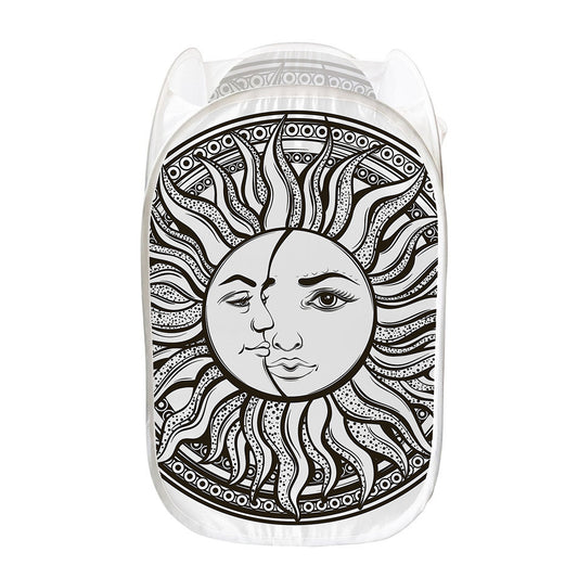 Bohemian Celestial Sun And Moon Print Mesh Laundry Hamper