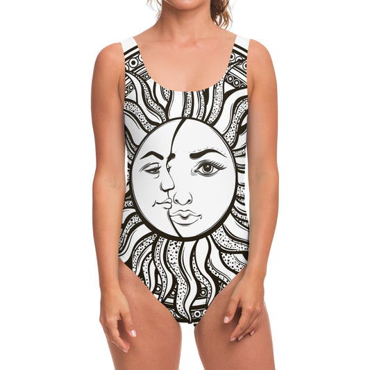 Bohemian Celestial Sun And Moon Print One Piece Swimsuit