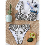 Bohemian Celestial Sun And Moon Print One Shoulder Bikini Top