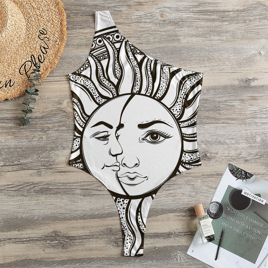Bohemian Celestial Sun And Moon Print One Shoulder Bodysuit