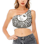 Bohemian Celestial Sun And Moon Print One Shoulder Crop Top