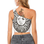 Bohemian Celestial Sun And Moon Print One Shoulder Crop Top