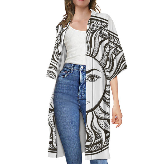 Bohemian Celestial Sun And Moon Print Open Front Beach Cover Up