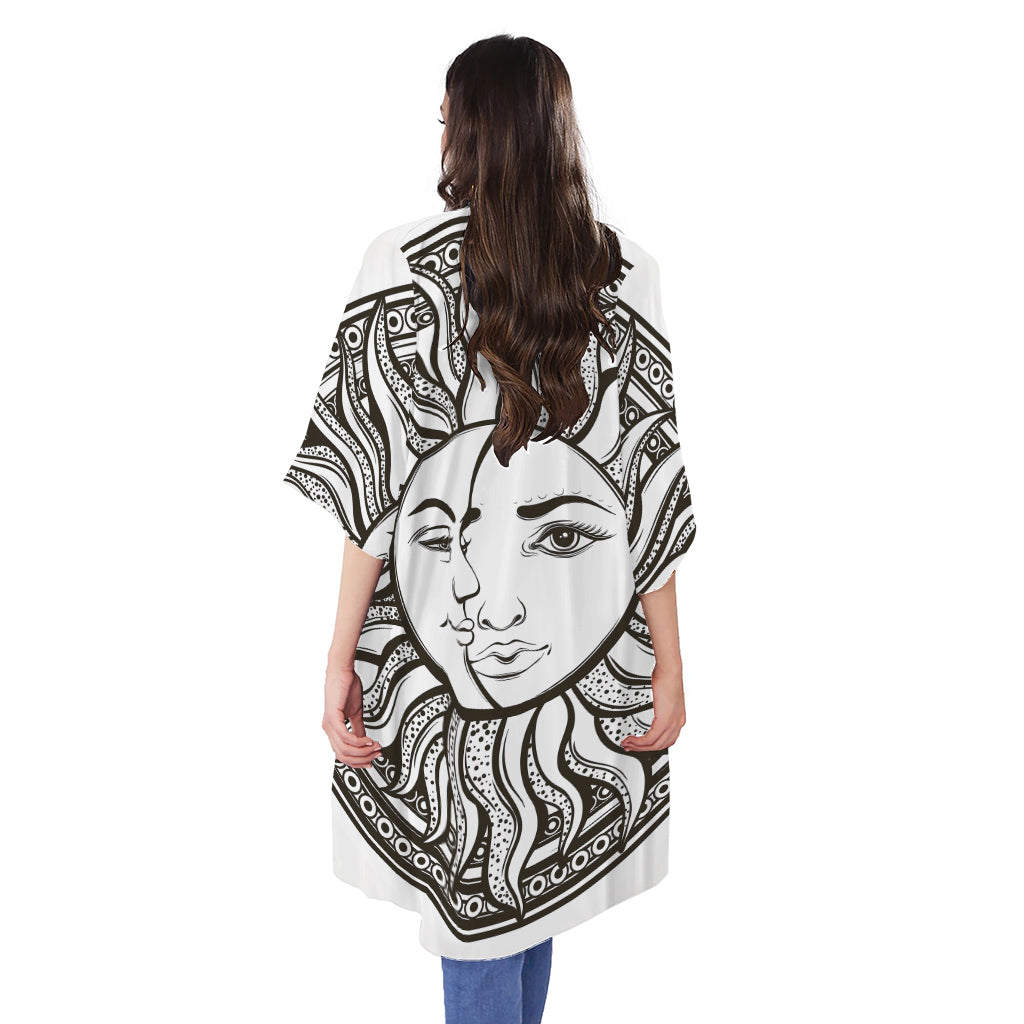 Bohemian Celestial Sun And Moon Print Open Front Beach Cover Up