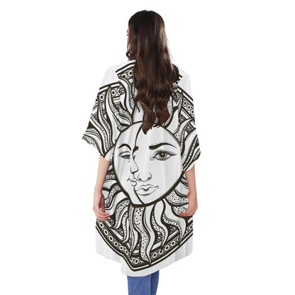 Bohemian Celestial Sun And Moon Print Open Front Beach Cover Up