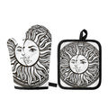 Bohemian Celestial Sun And Moon Print Oven Mitt And Pot Holder Set