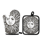 Bohemian Celestial Sun And Moon Print Oven Mitt And Pot Holder Set