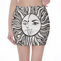 Bohemian Celestial Sun And Moon Print Pencil Mini Skirt