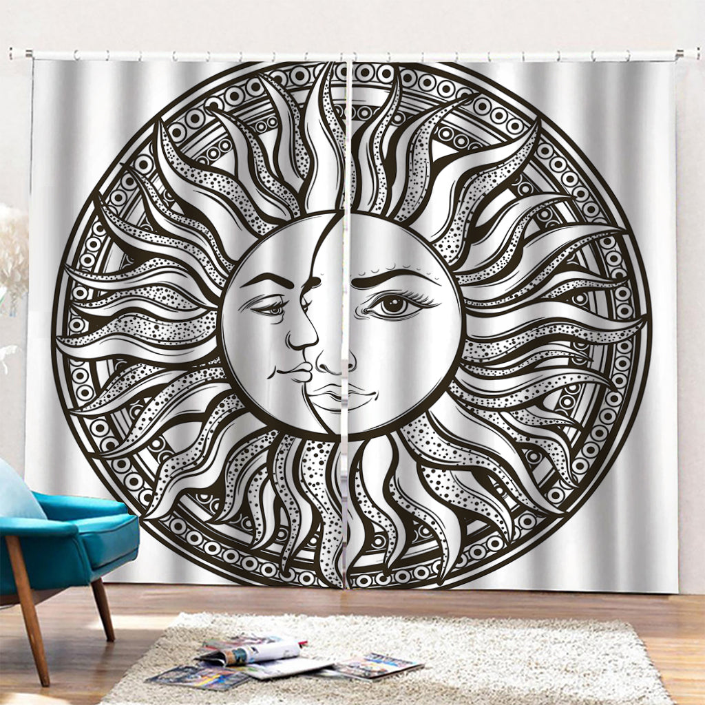 Bohemian Celestial Sun And Moon Print Pencil Pleat Curtains