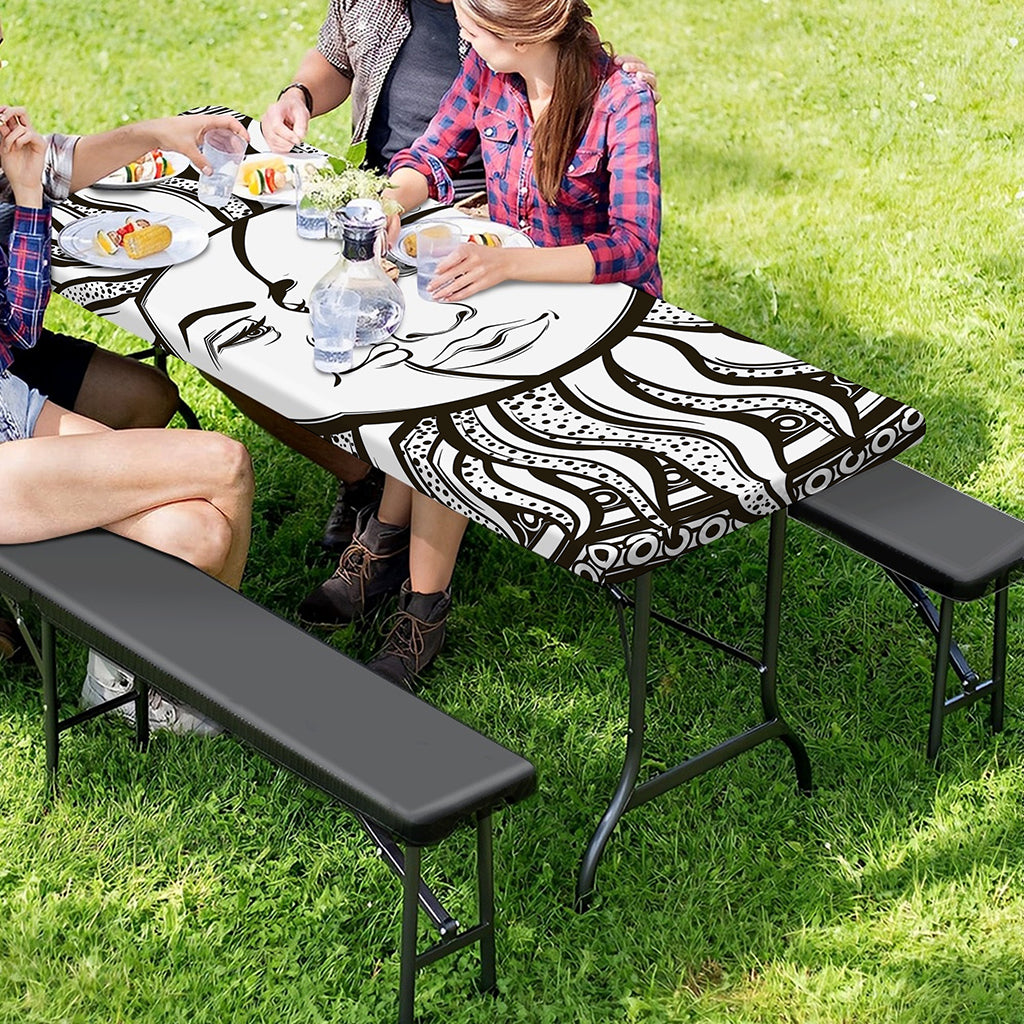 Bohemian Celestial Sun And Moon Print Picnic Table Cover