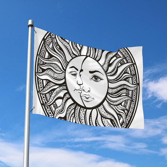 Bohemian Celestial Sun And Moon Print Polyester Flag