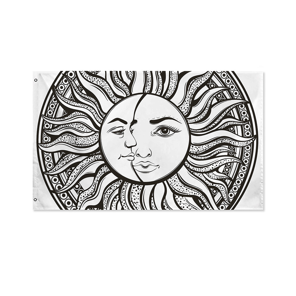 Bohemian Celestial Sun And Moon Print Polyester Flag