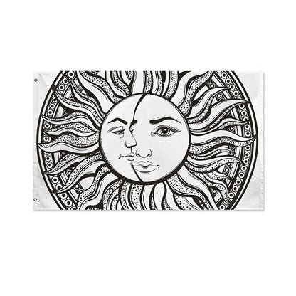 Bohemian Celestial Sun And Moon Print Polyester Flag