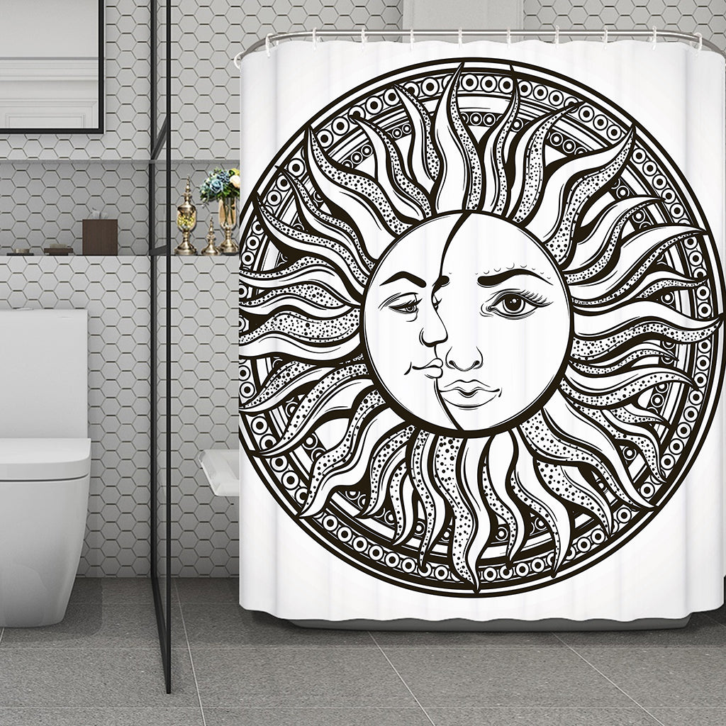Bohemian Celestial Sun And Moon Print Polyester Shower Curtain