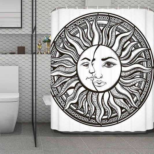 Bohemian Celestial Sun And Moon Print Polyester Shower Curtain