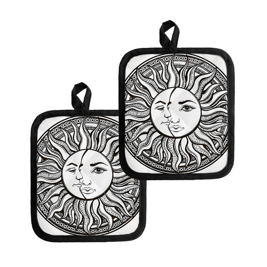 Bohemian Celestial Sun And Moon Print Pot Holders