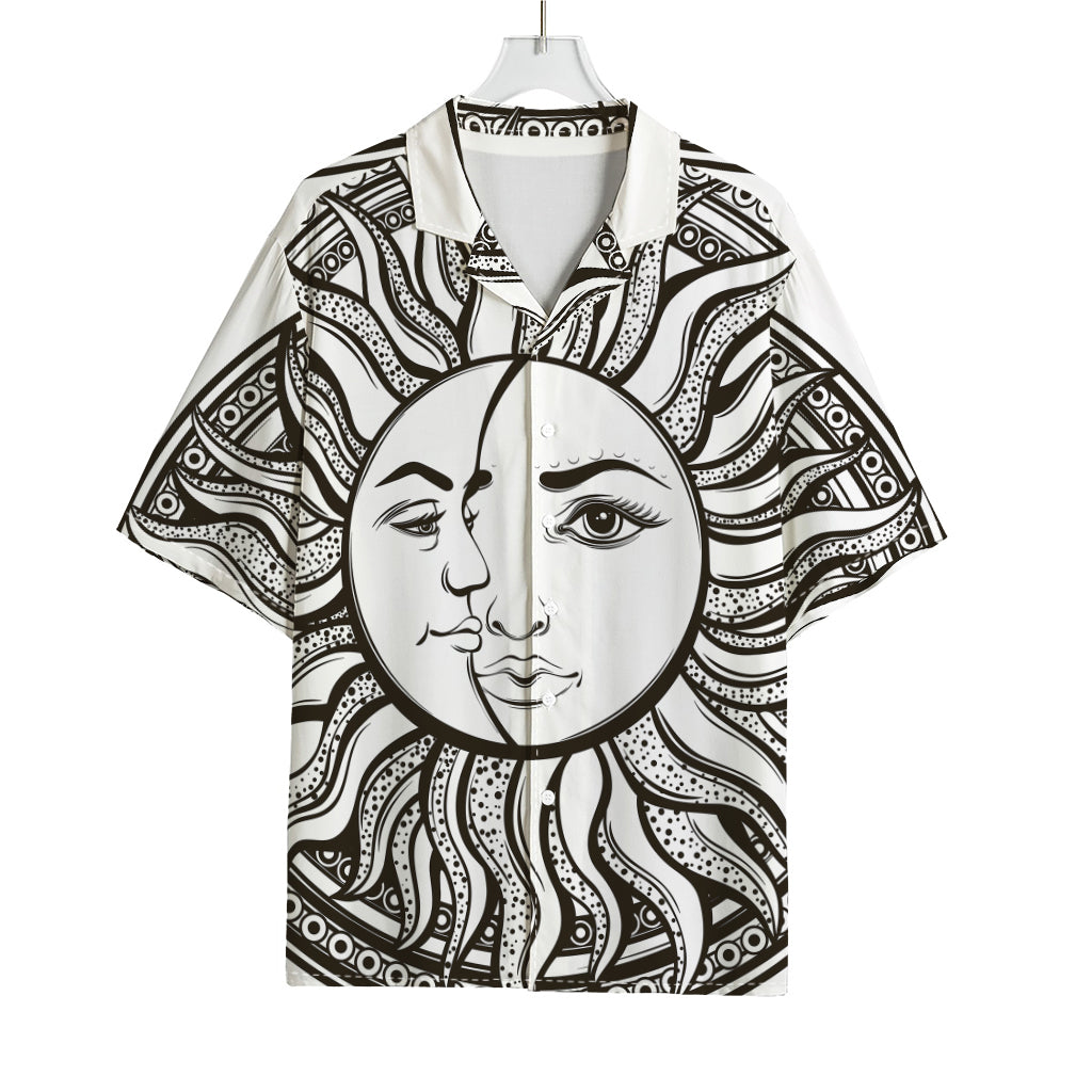 Bohemian Celestial Sun And Moon Print Rayon Hawaiian Shirt