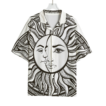 Bohemian Celestial Sun And Moon Print Rayon Hawaiian Shirt