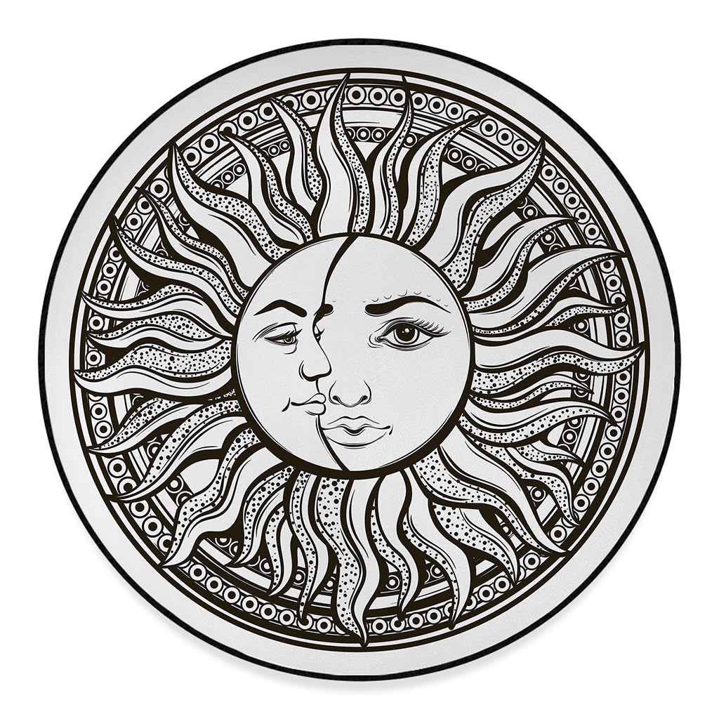 Bohemian Celestial Sun And Moon Print Round Floor Mat
