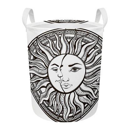 Bohemian Celestial Sun And Moon Print Round Laundry Basket